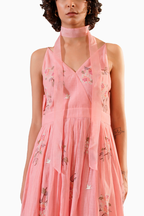 Pink Dahlia Block Print Strap Dress