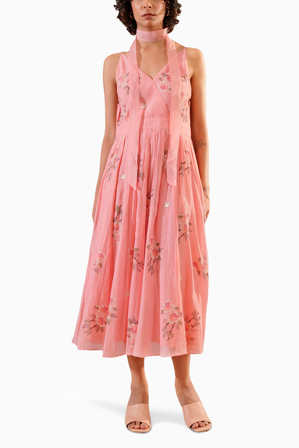Pink Dahlia Block Print Strap Dress