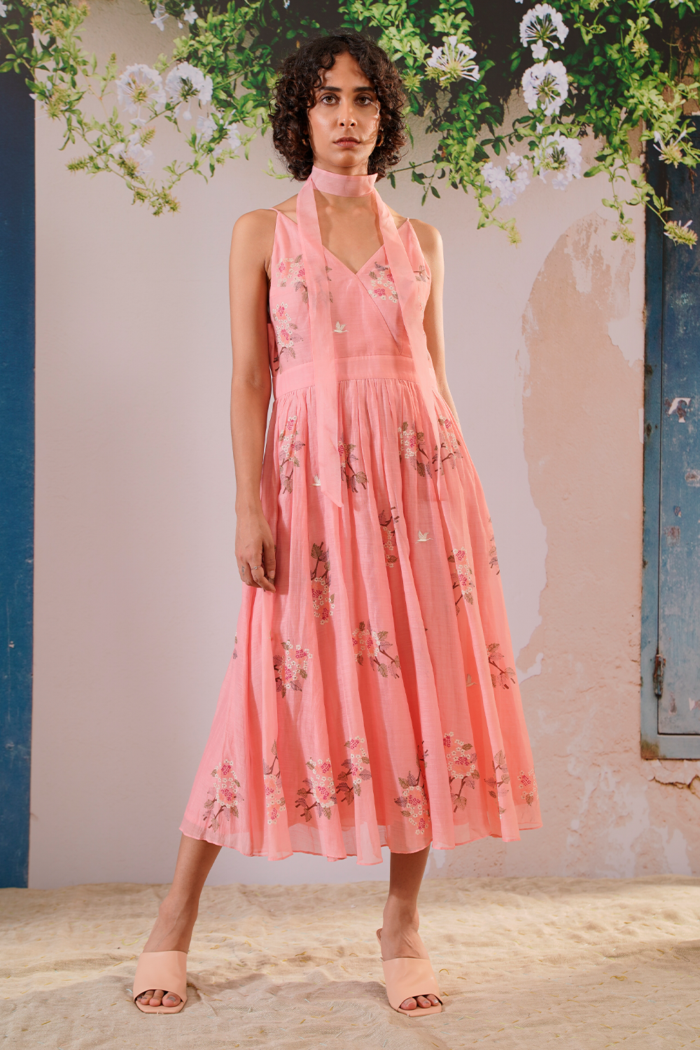 Pink Dahlia Block Print Strap Dress