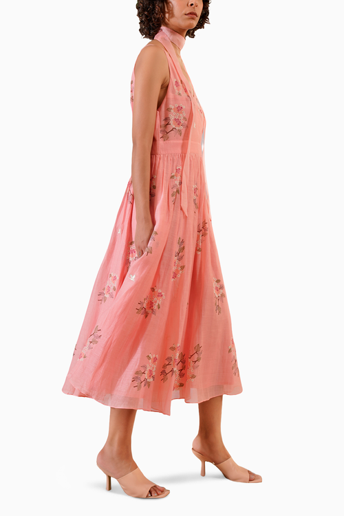 Pink Dahlia Block Print Strap Dress