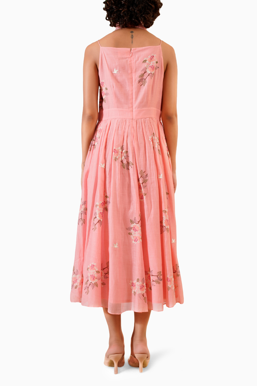 Pink Dahlia Block Print Strap Dress
