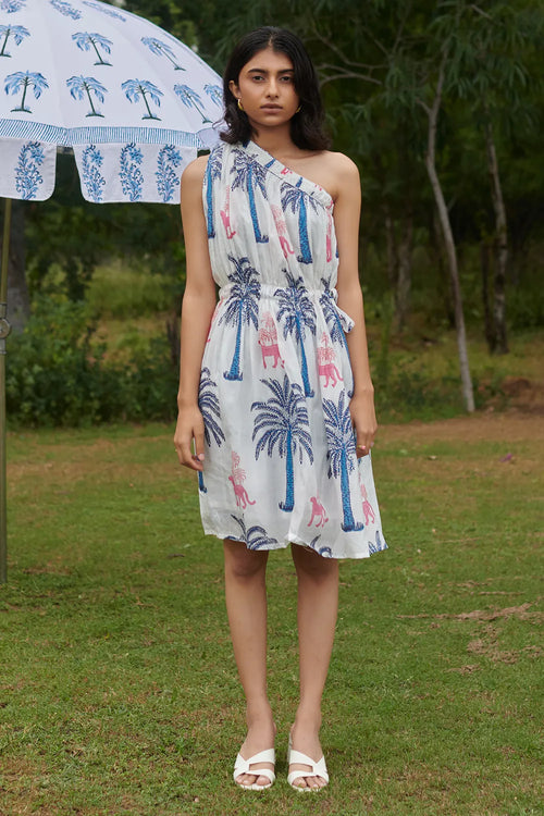 Pink Panther Pleated One Shoulder Tie Dress