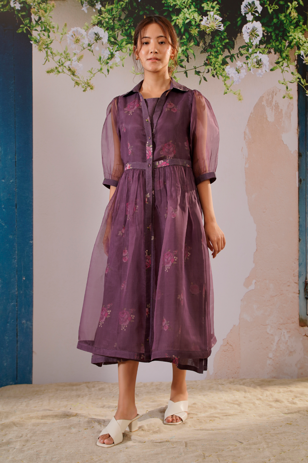 Lavender Scarlett Digital Print Printed Dress and Gathered Jacket