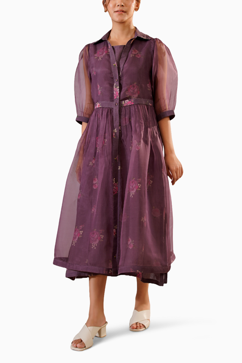 Lavender Scarlett Digital Print Printed Dress and Gathered Jacket