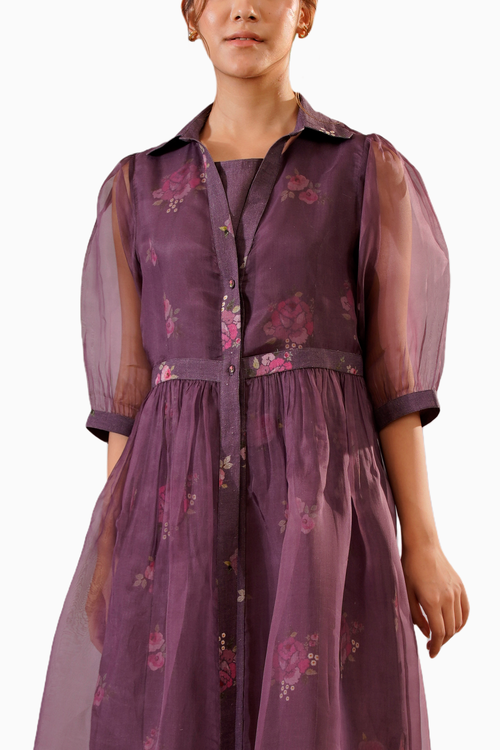 Lavender Scarlett Digital Print Printed Dress and Gathered Jacket