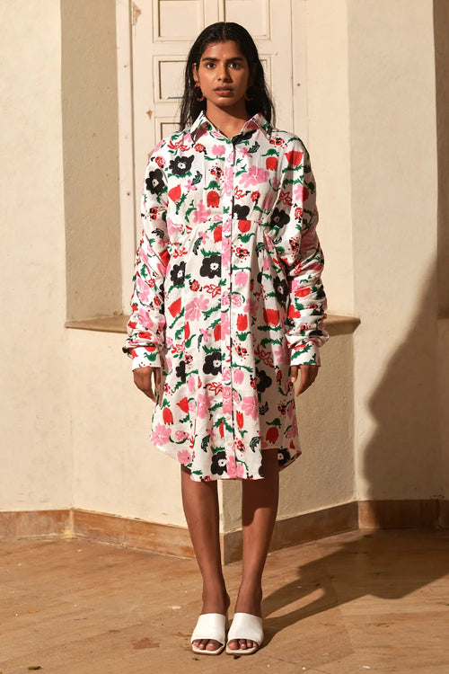 Jardin Spray Accordion Shirt Dress