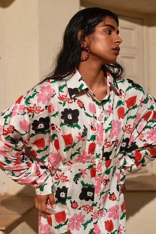 Jardin Spray Accordion Shirt Dress