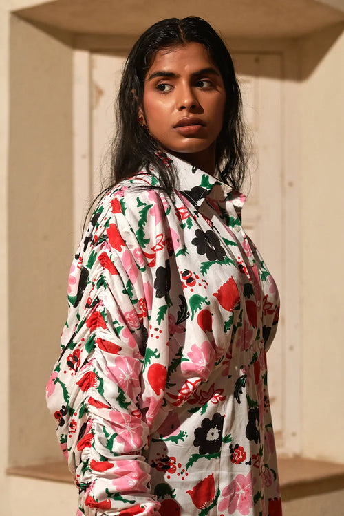 Jardin Spray Accordion Shirt Dress
