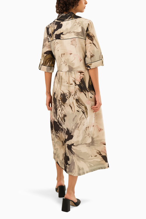 Scattered Petals Chanderi Side Gathered Shirt Dress