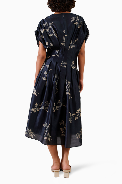 Indigo Discharge Print Box Pleated Dress