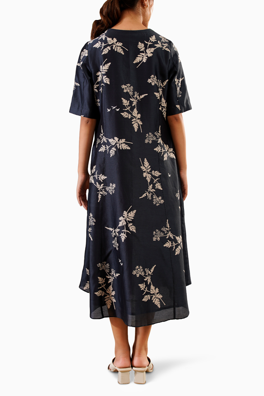 Indigo Discharge Print Shirt Dress