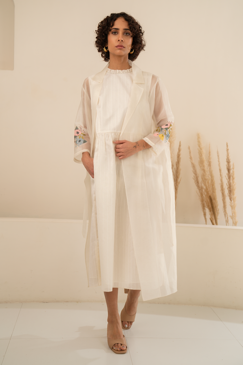 Ivory Organza Jacket and Ivory Stripe Chanderi Dress