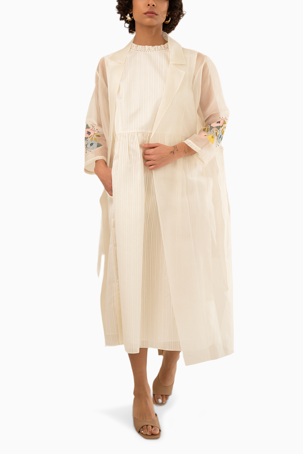 Ivory Organza Jacket and Ivory Stripe Chanderi Dress