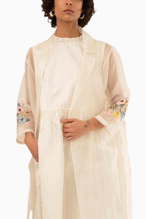 Ivory Organza Jacket and Ivory Stripe Chanderi Dress