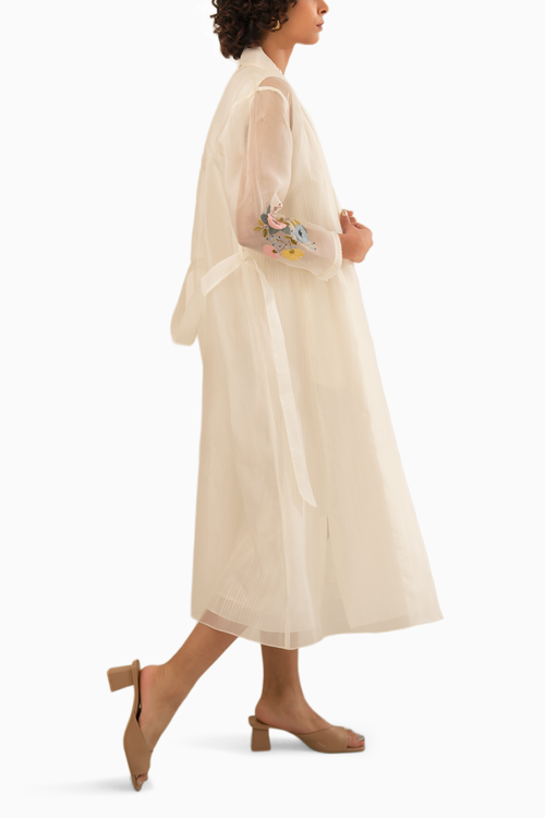Ivory Organza Jacket and Ivory Stripe Chanderi Dress