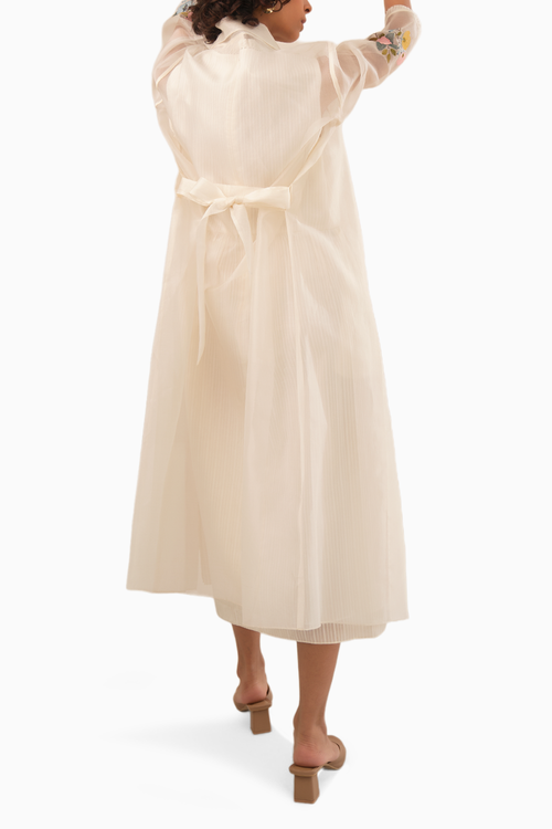 Ivory Organza Jacket and Ivory Stripe Chanderi Dress