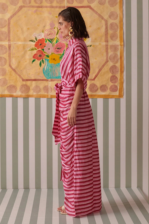 Blush Stripes Draped Shirt Dress