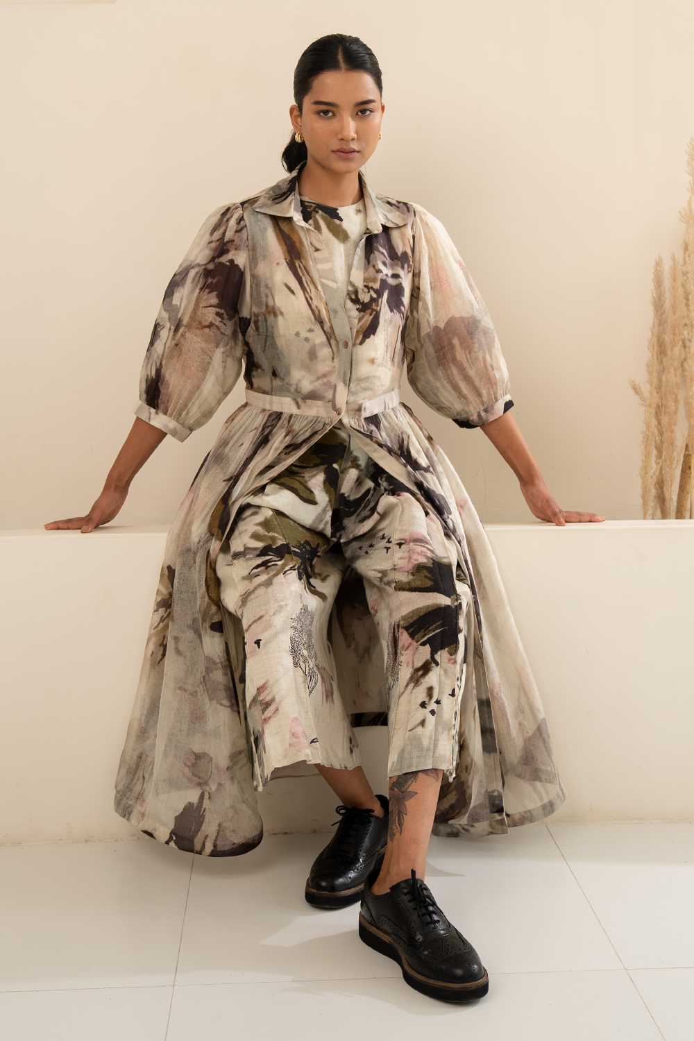 Scattered Petals Organza Jacket and Printed Jumpsuit