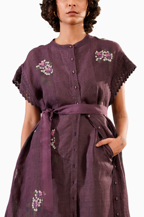 Lavender Dahlia Block Print Long Shirt Top and Flare Pant