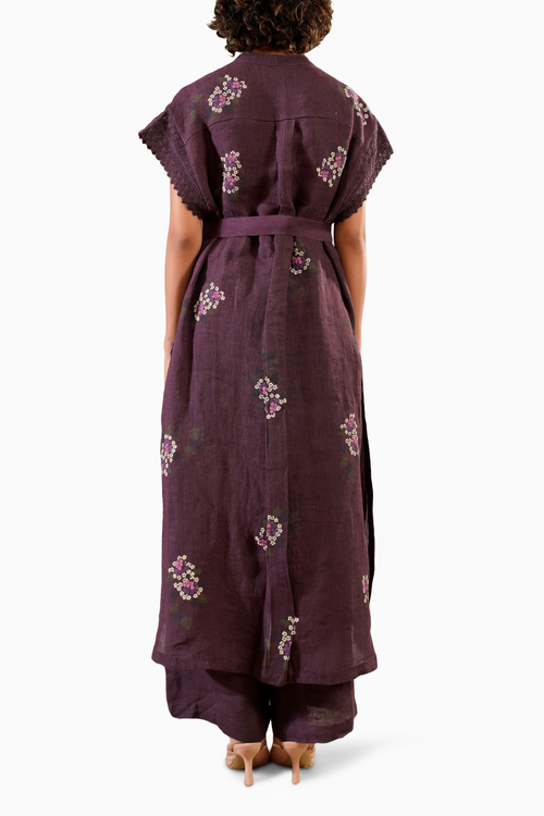 Lavender Dahlia Block Print Long Shirt Top and Flare Pant
