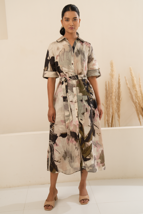 Scattered Petals Print Shirt Dress