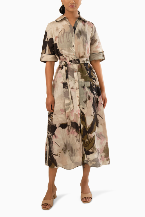 Scattered Petals Print Shirt Dress