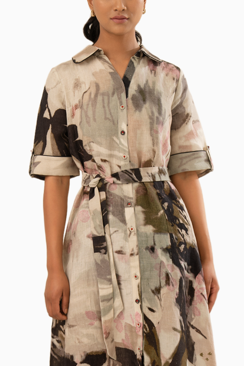Scattered Petals Print Shirt Dress