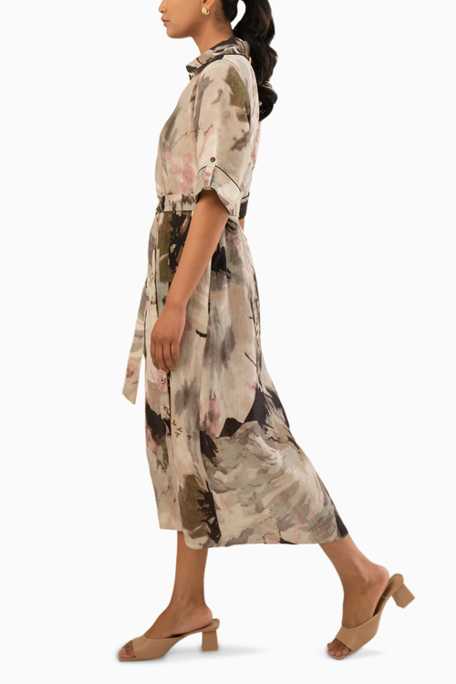 Scattered Petals Print Shirt Dress