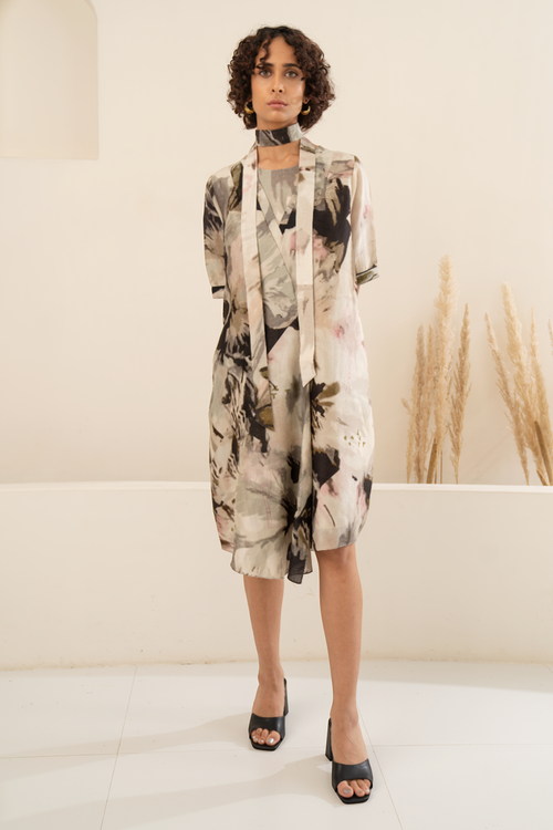 Scattered Petals Chanderi Asymmetrical Dress