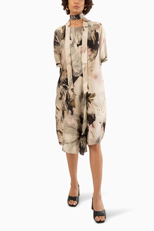 Scattered Petals Chanderi Asymmetrical Dress
