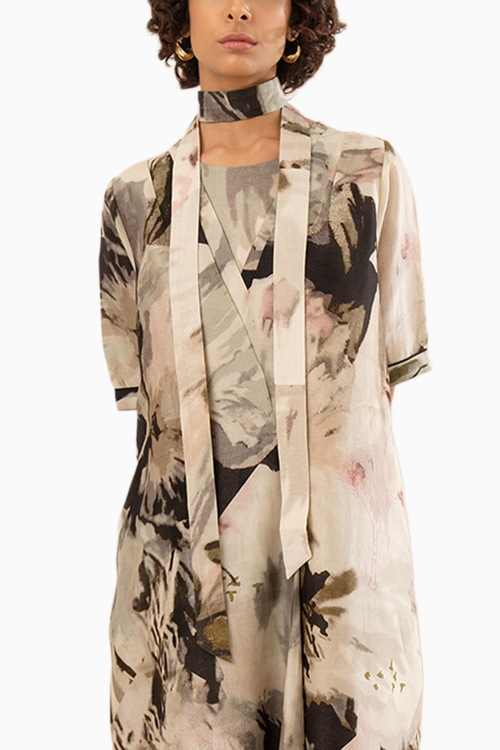 Scattered Petals Chanderi Asymmetrical Dress