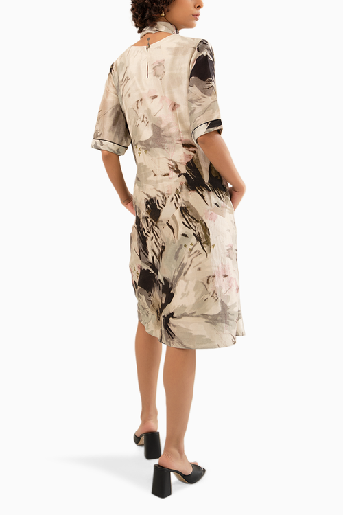Scattered Petals Chanderi Asymmetrical Dress