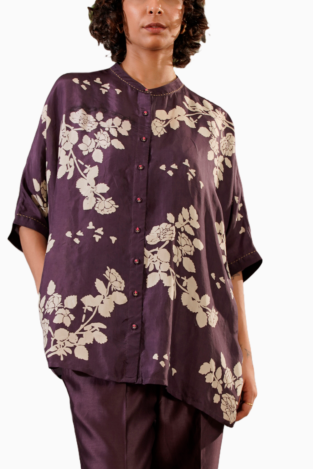 Lavender Discharge Print Kaftan Top and Straight Pant