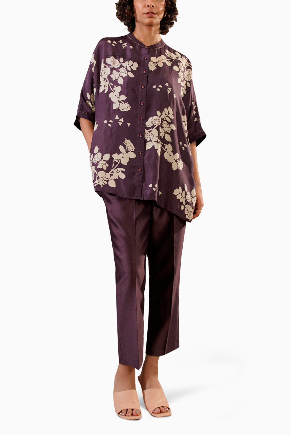 Lavender Discharge Print Kaftan Top and Straight Pant