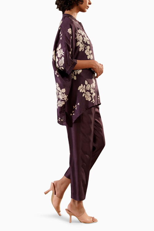 Lavender Discharge Print Kaftan Top and Straight Pant