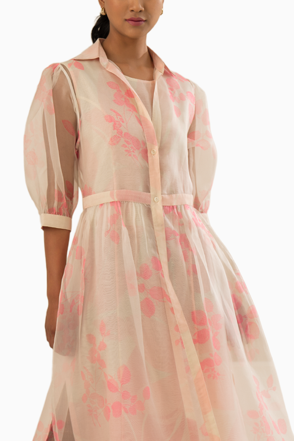Pink Organza Petal Printed Double Layer Dress