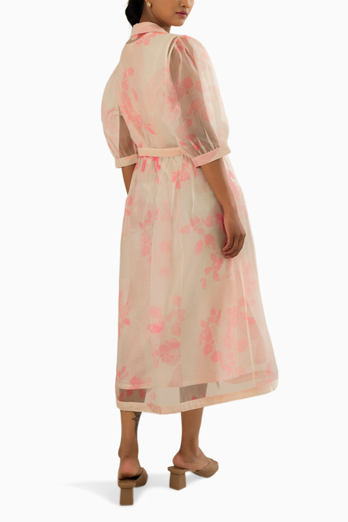 Pink Organza Petal Printed Double Layer Dress