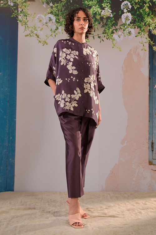 Lavender Discharge Print Kaftan Top and Straight Pant