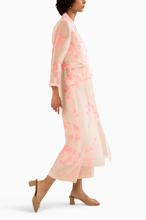 Pink Organza Petal Printed Jacket and Jumpsuit