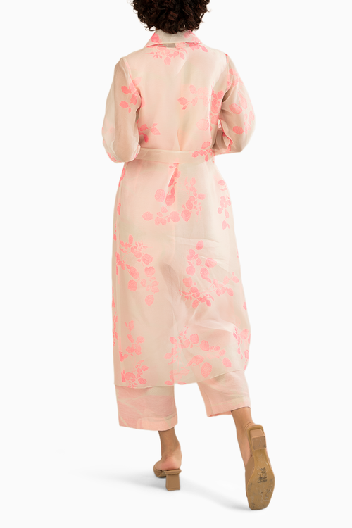 Pink Organza Petal Printed Jacket and Jumpsuit