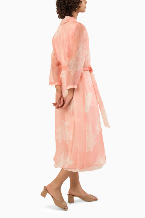 Pink Organza Printed Jacket with Jumpsuit