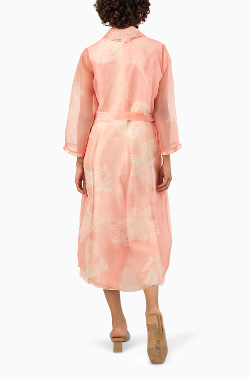 Pink Organza Printed Jacket with Jumpsuit