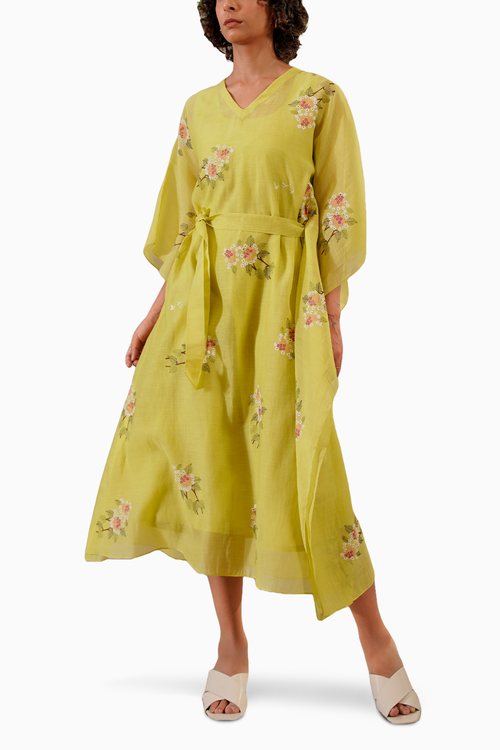 Lemon Dahlia Block Print Long Kaftan
