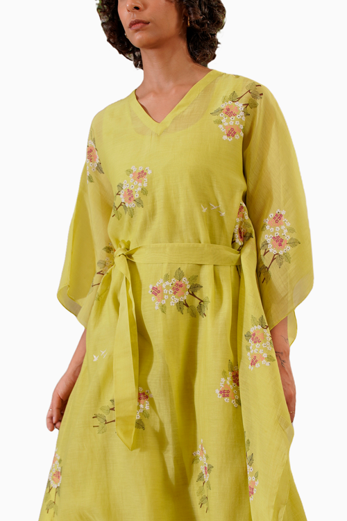 Lemon Dahlia Block Print Long Kaftan