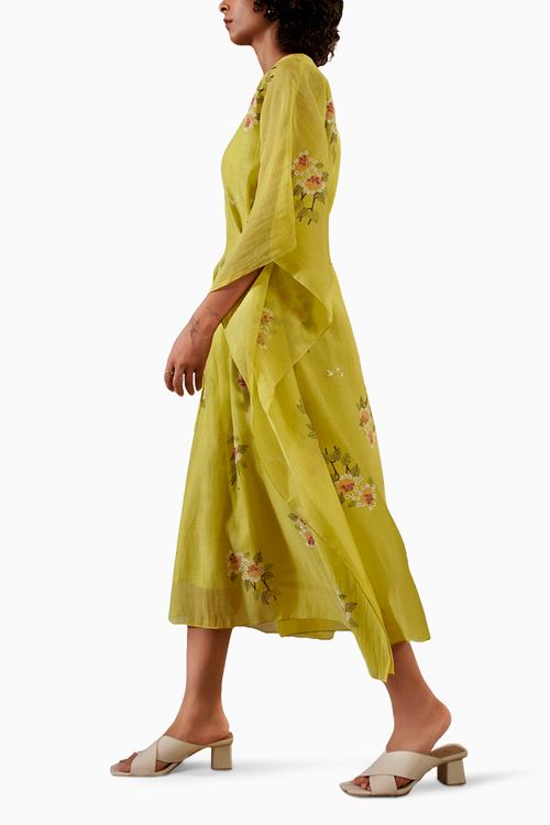 Lemon Dahlia Block Print Long Kaftan