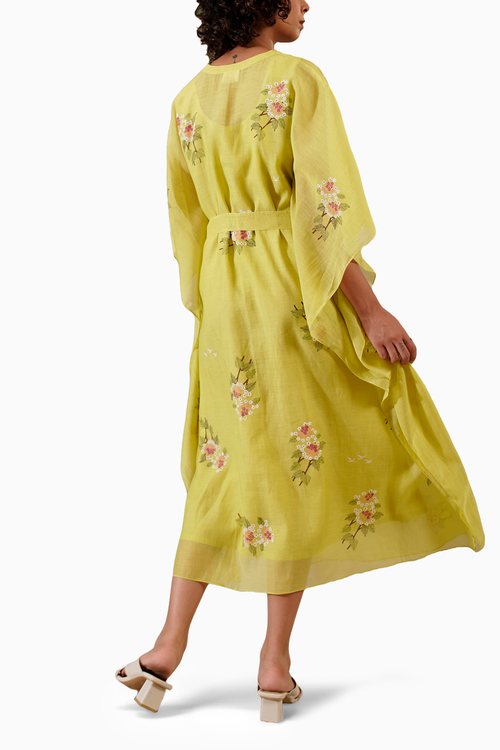 Lemon Dahlia Block Print Long Kaftan