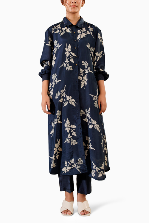 Indigo Discharge Print Long Shirt Top and Pant