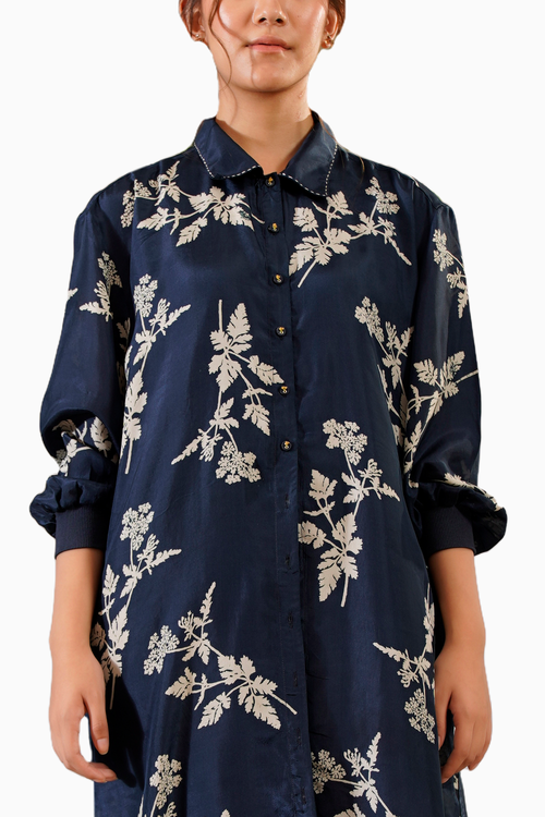 Indigo Discharge Print Long Shirt Top and Pant