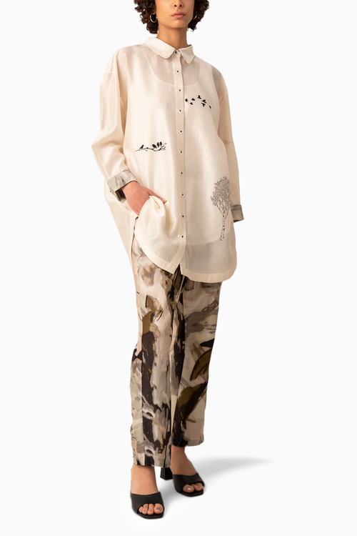 Ivory Embroidered Chanderi Shirt and Pants