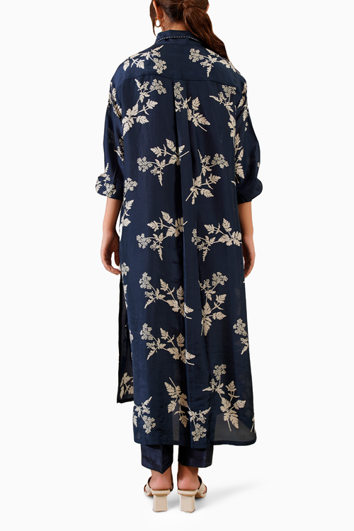 Indigo Discharge Print Long Shirt Top and Pant
